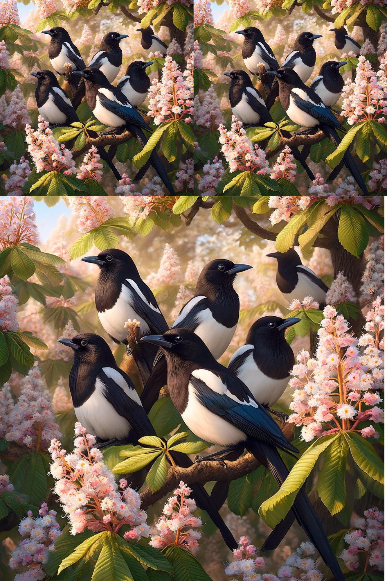 Rice Paper For Decoupage Magpies On A Chestnut Tree Collage Cat No. 813