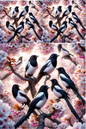 Rice Paper For Decoupage Magpies On Cherry Tree Collage Cat No. 829