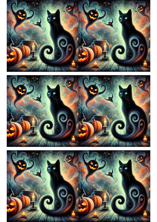 Rice Paper For Decoupage Cat Surreal Halloween 2 Collage Cat. No. 2909