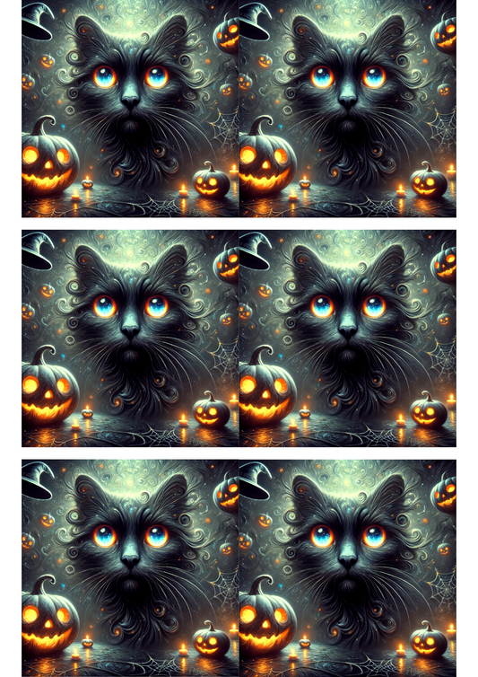 Collage de Halloween surrealista con gato y papel de arroz para decoupage Cat. No. 2907