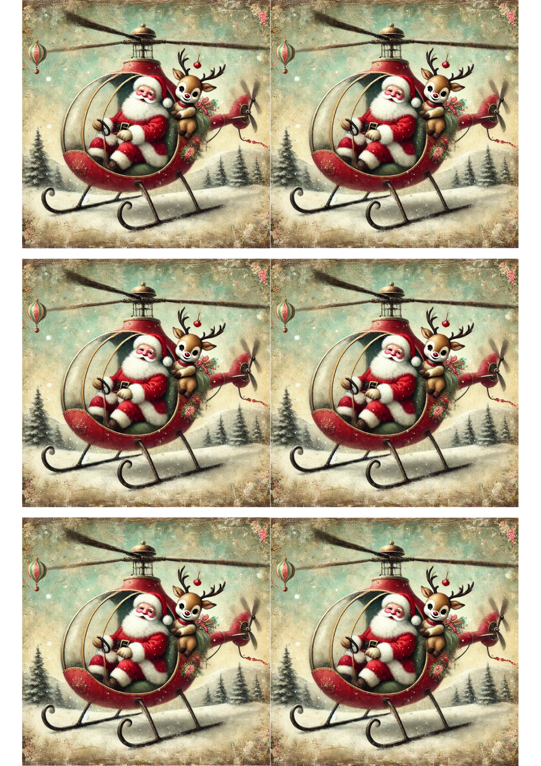 Reispapier für Decoupage-Collage „Weihnachtsmann im Hubschrauber“ Kat. Nr. 2919