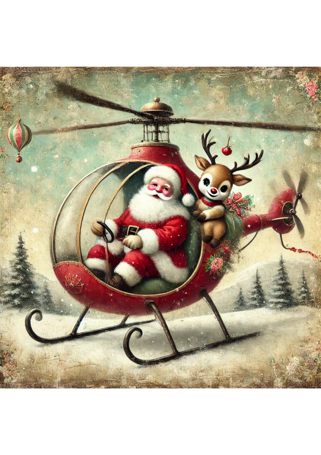 Reispapier für Decoupage Weihnachtsmann im Hubschrauber, voll, Kat. Nr. 2920