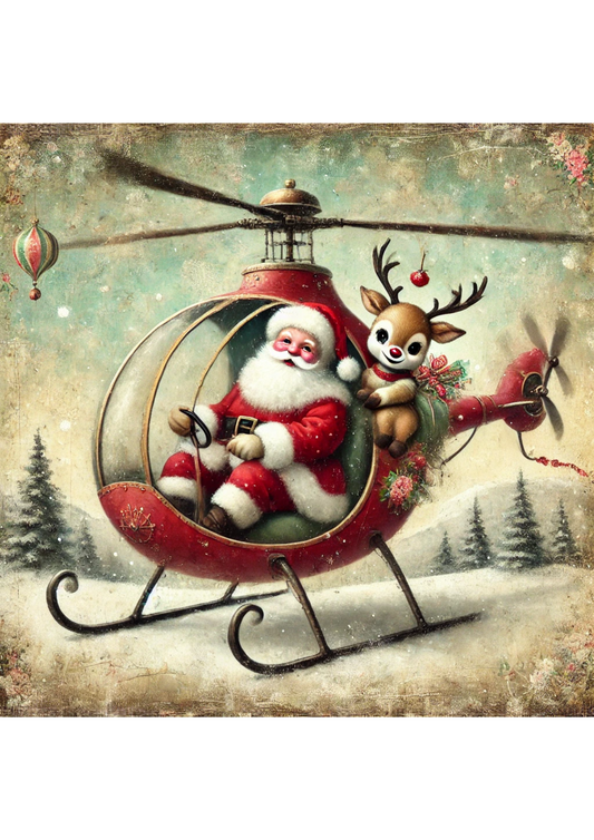 Rice Paper For Decoupage Santa Claus In Helicopter Full Cat. No. 2920