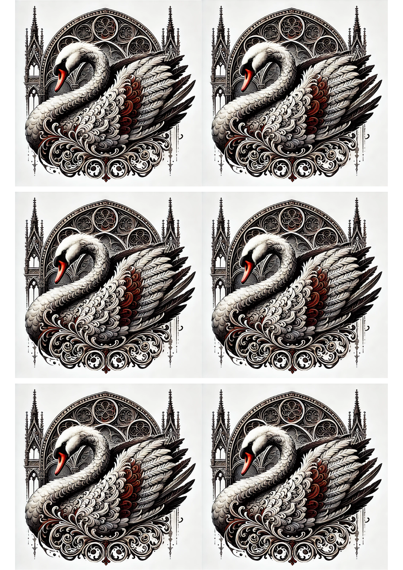 Pink Swan Rice Paper Rice Paper For Decoupage Swan In Gothic Style Collage Cat. No. 2499 ...