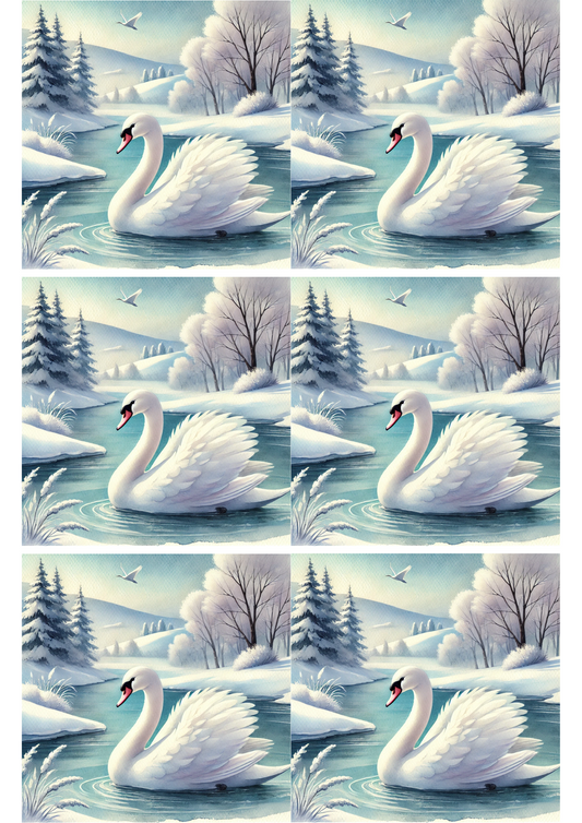 Rice Paper For Decoupage Swan On The Lake Collage Cat. No. 2501