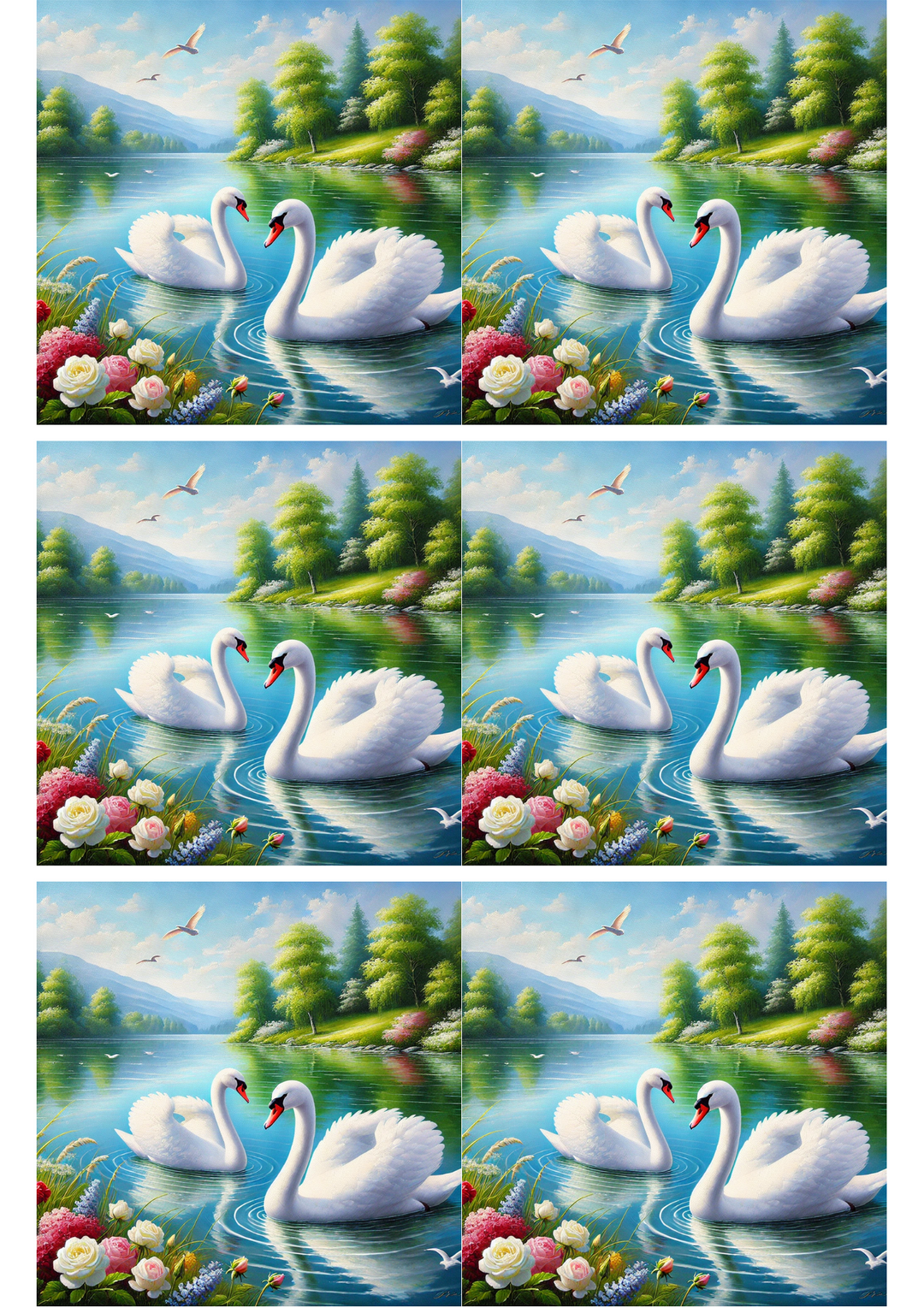Rice Paper For Decoupage Swans On The River Collage Cat. No. 2505
