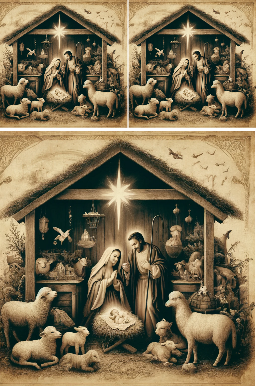 Rice Paper For Decoupage Holy Family In The Stable Of Bethlehem Vintage Collage Cat No. 845