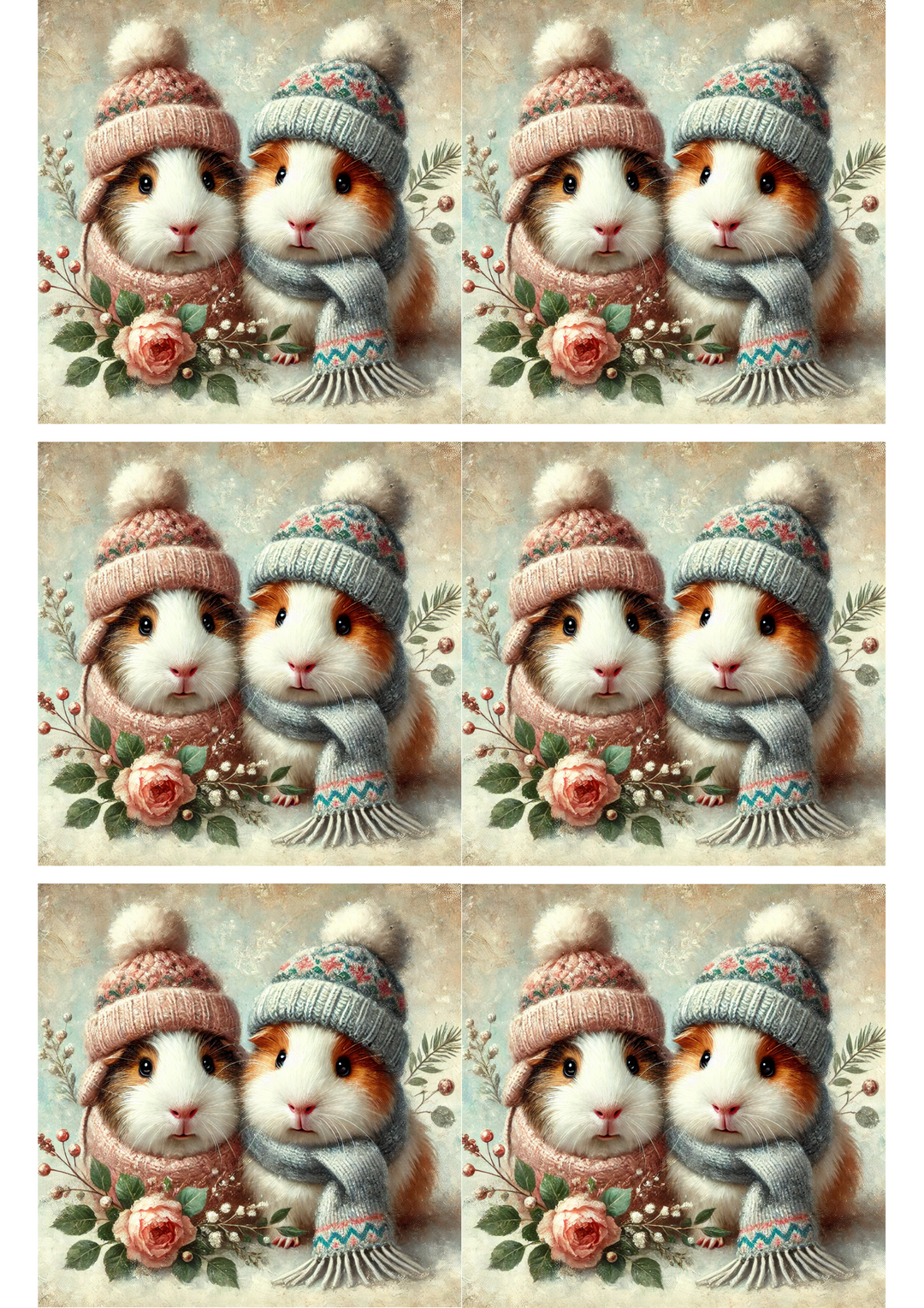Rice Paper For Decoupage Guinea Pigs In Hats Schabby Chic Collage Cat. No. 2913