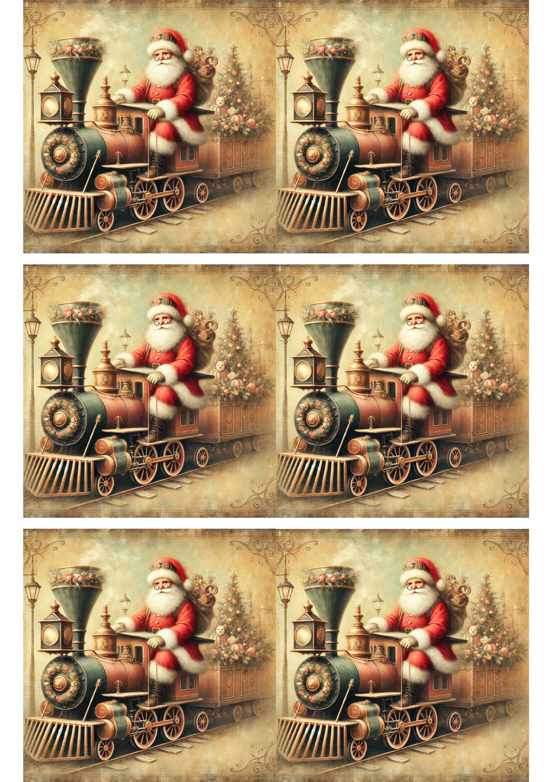 Reispapier für Decoupage Weihnachtsmann der Lokführer Collage Kat. Nr. 2921