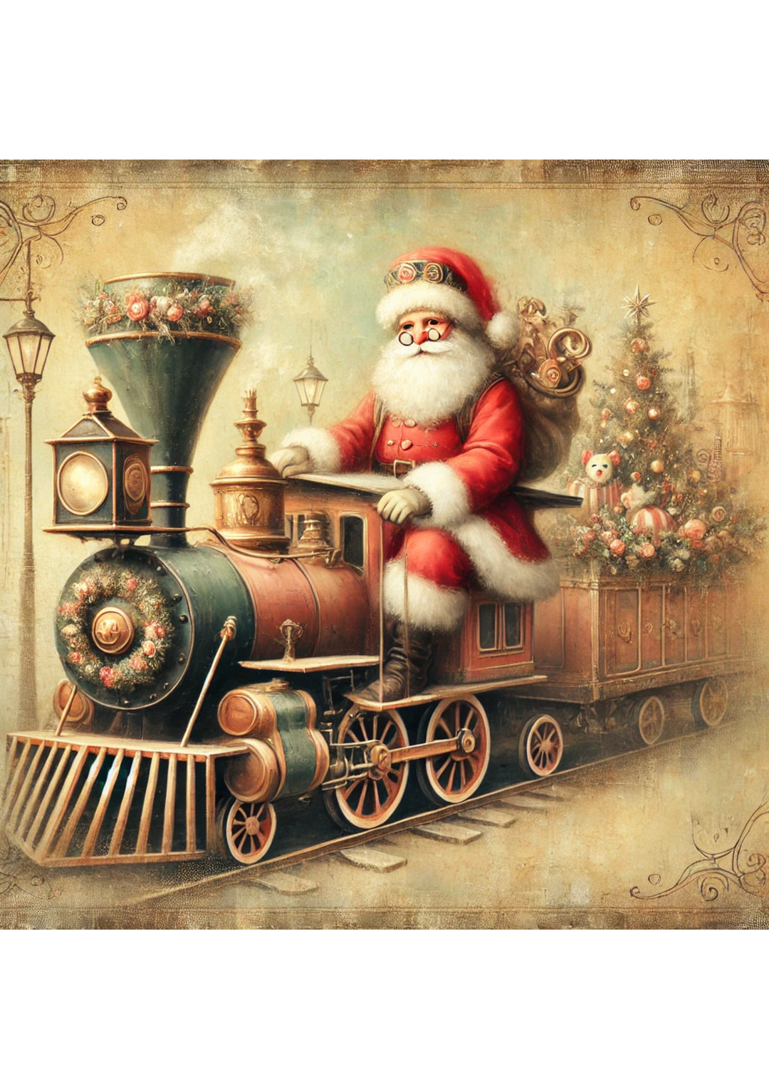 Reispapier für Decoupage Weihnachtsmann der Lokführer Voll Kat. Nr. 2922