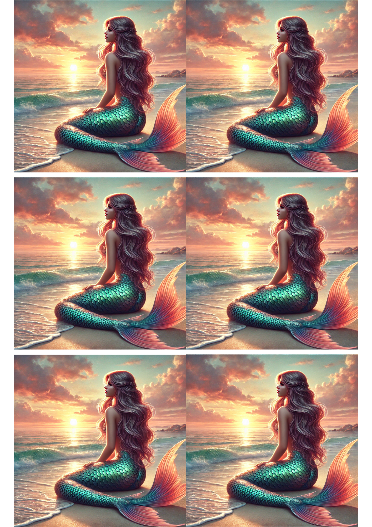 Collage de sirena al atardecer con papel de arroz para decoupage Cat. No. 2521