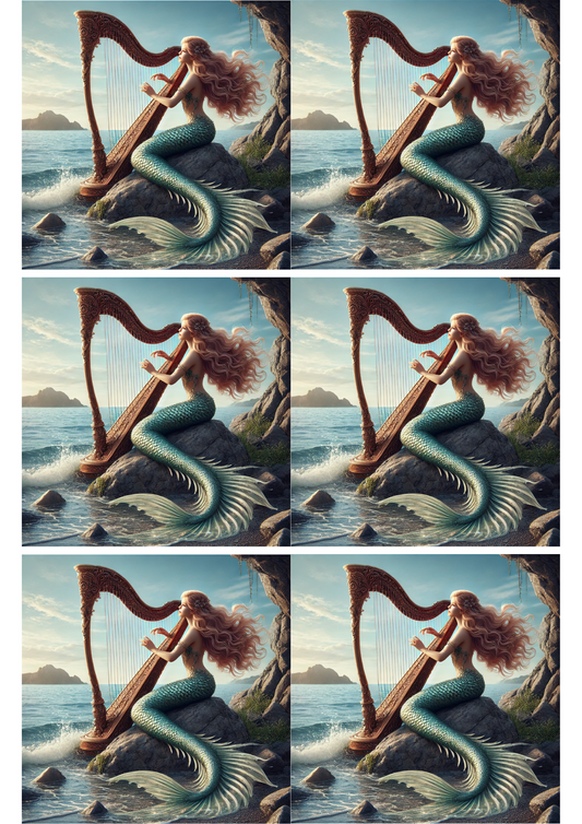 Collage de sirena tocando el arpa con papel de arroz para decoupage Cat. No. 2515