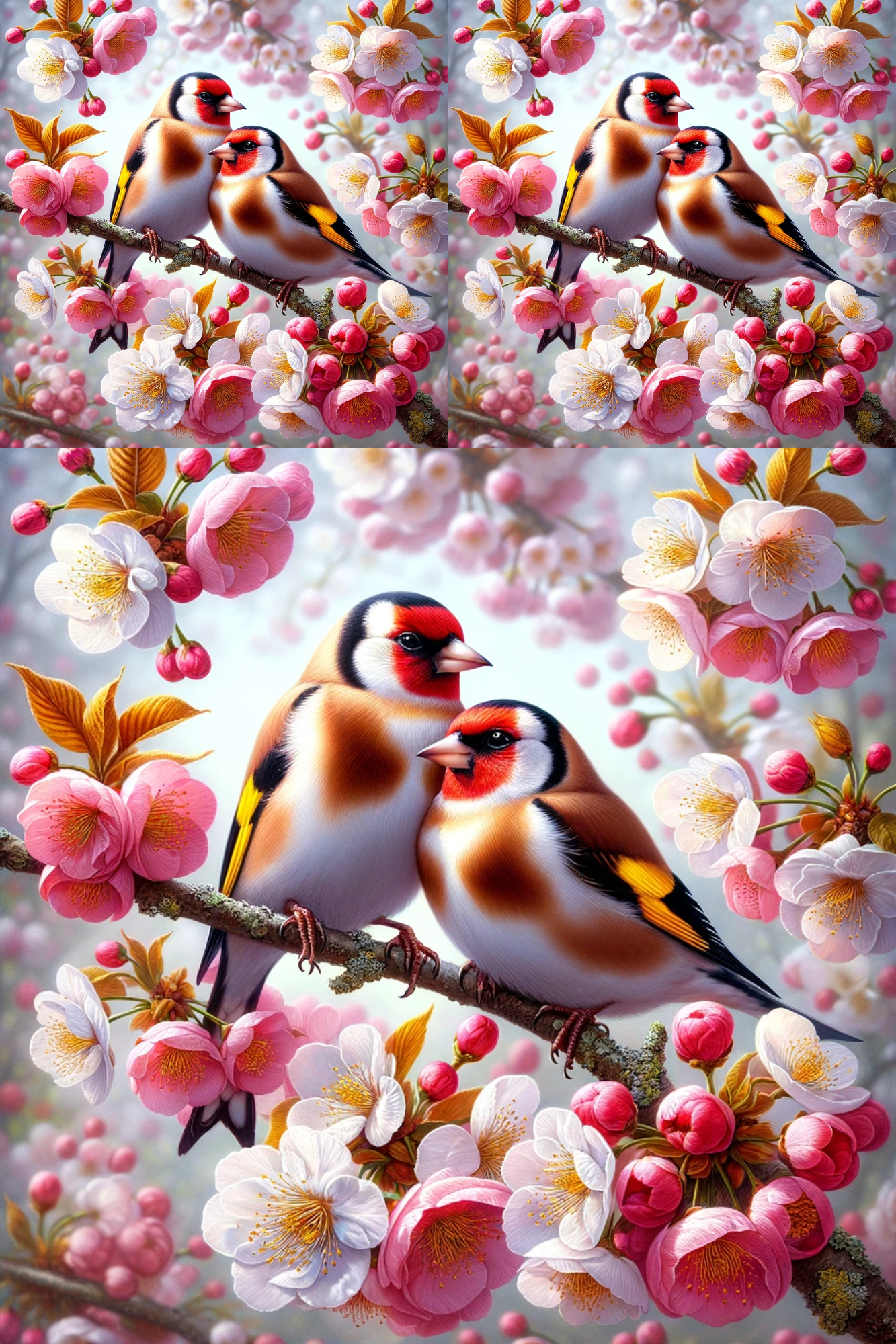 Rice Paper For Decoupage Goldfinches On A Blossoming Cherry Tree Cat. No. 429