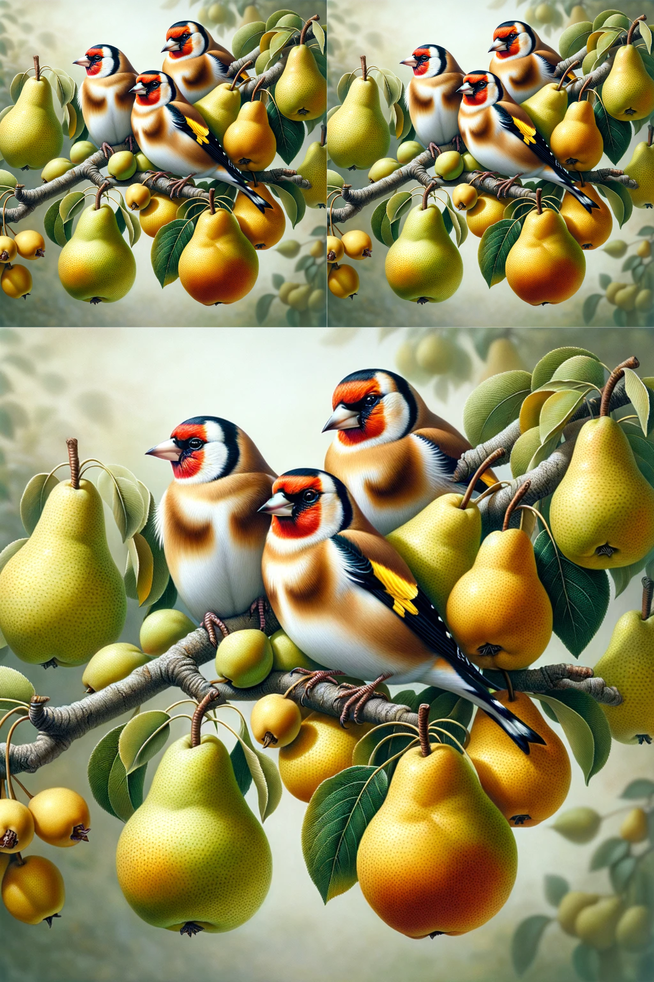 Rice paper for decoupage Goldfinches on a pear tree, Cat. No. 431