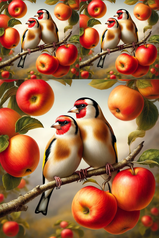 Rice Paper for Decoupage Goldfinches on Apple Tree 2, Cat. No. 433