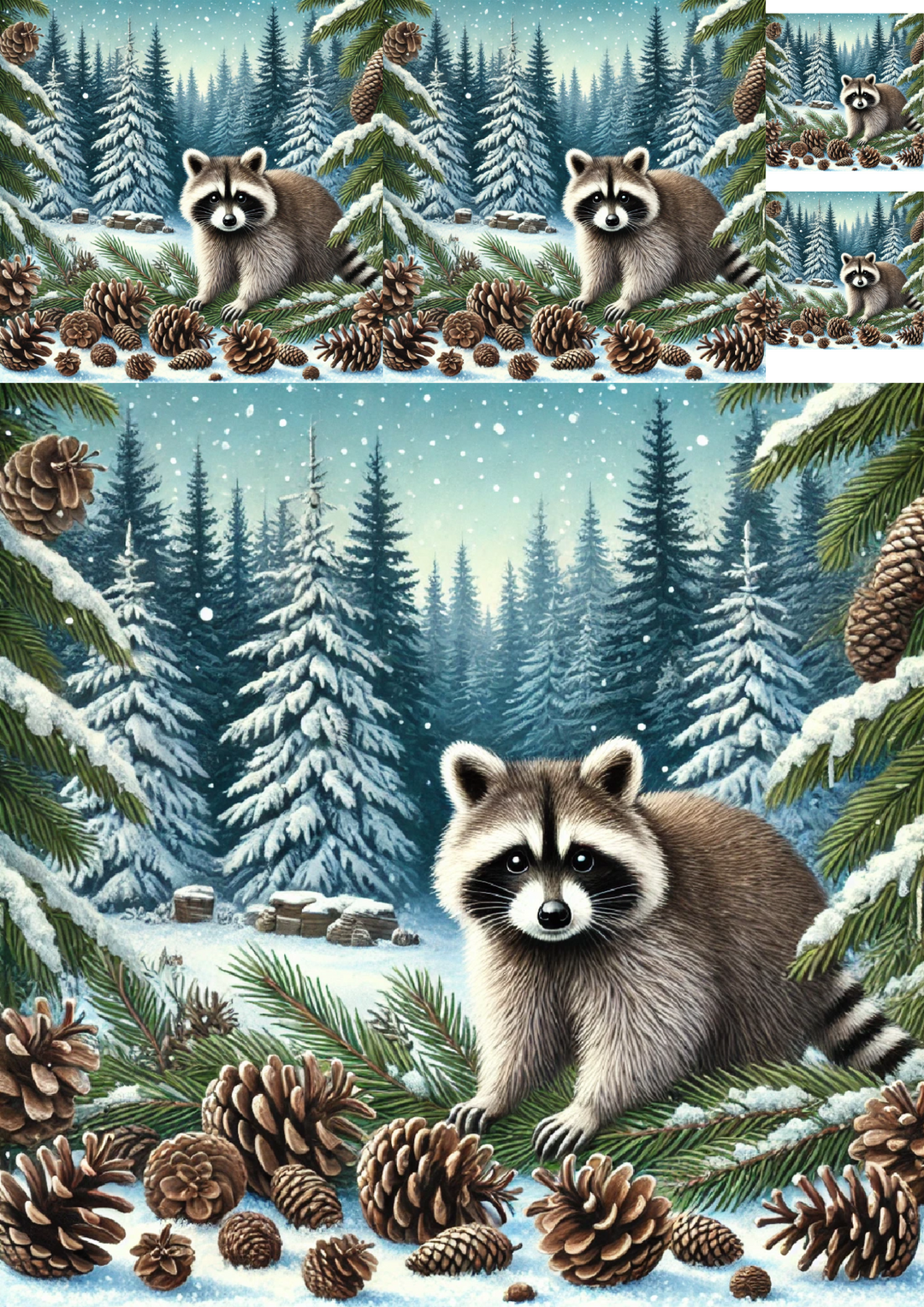 Reispapier für Decoupage Waschbär im Winter Collage Kat. Nr. 1477