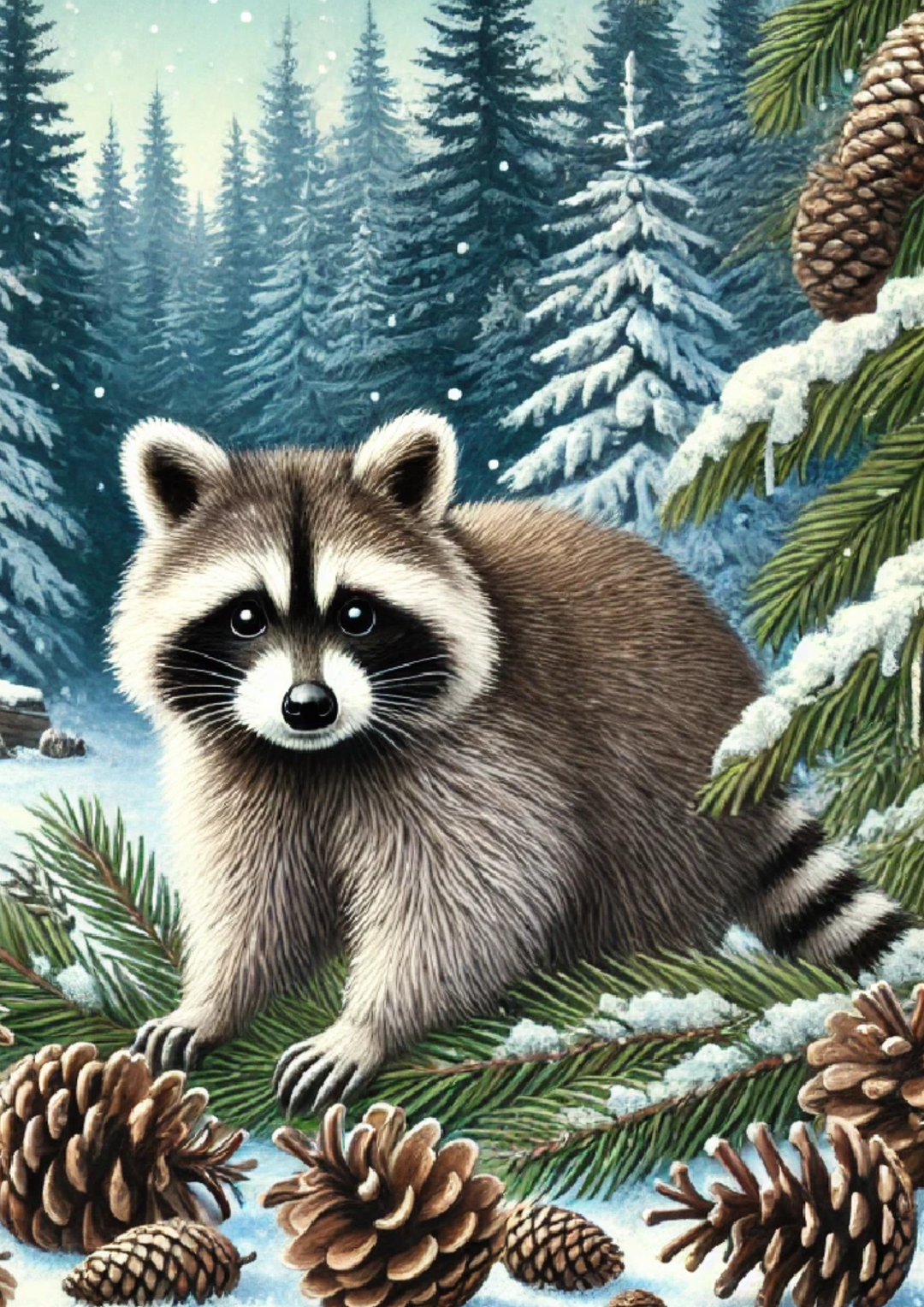 Reispapier für Decoupage Waschbär im Winter Voll Kat. Nr. 1478