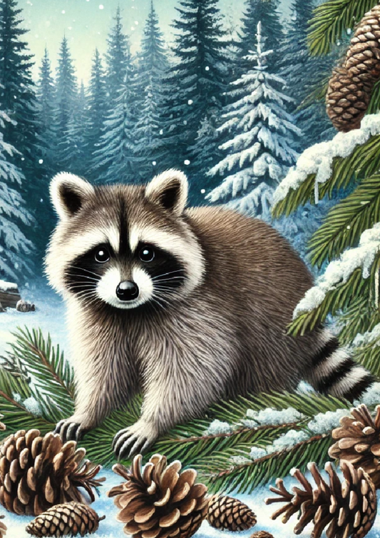 Rice Paper for Decoupage Raccoon in Winter Full Cat. No. 1478