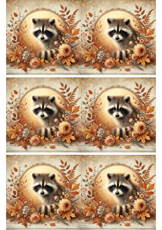 Rice Paper For Decoupage Raccoon in Autumn Collage Cat. No. 2631