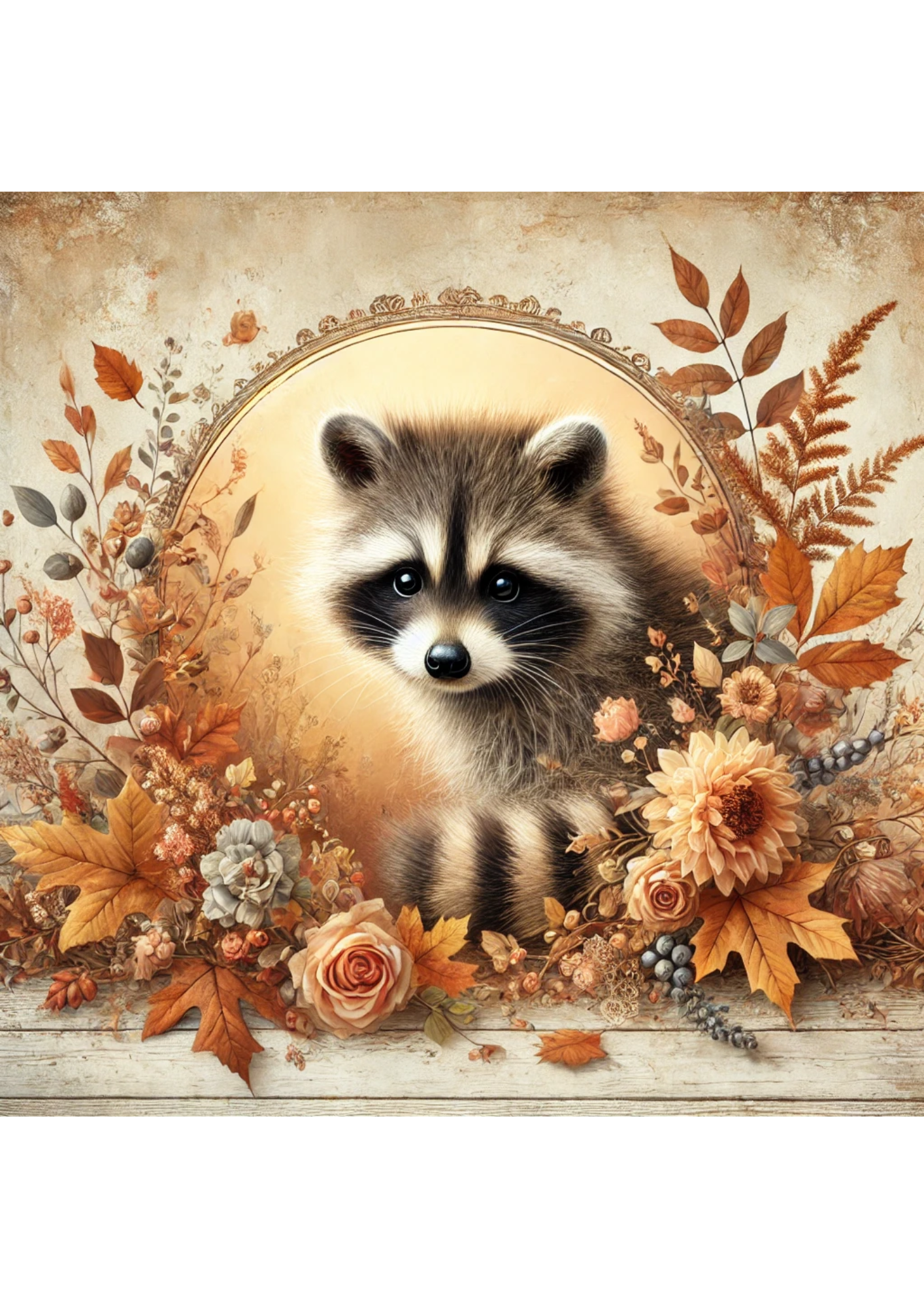 Rice Paper For Decoupage Raccoon in Autumn Full Cat. No. 2632