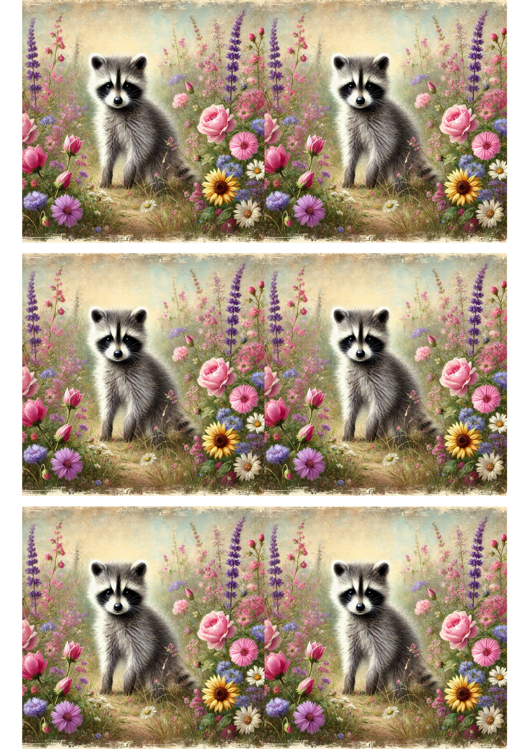 Rice Paper For Decoupage Raccoon On Spring Meadow Collage Cat. No. 3165