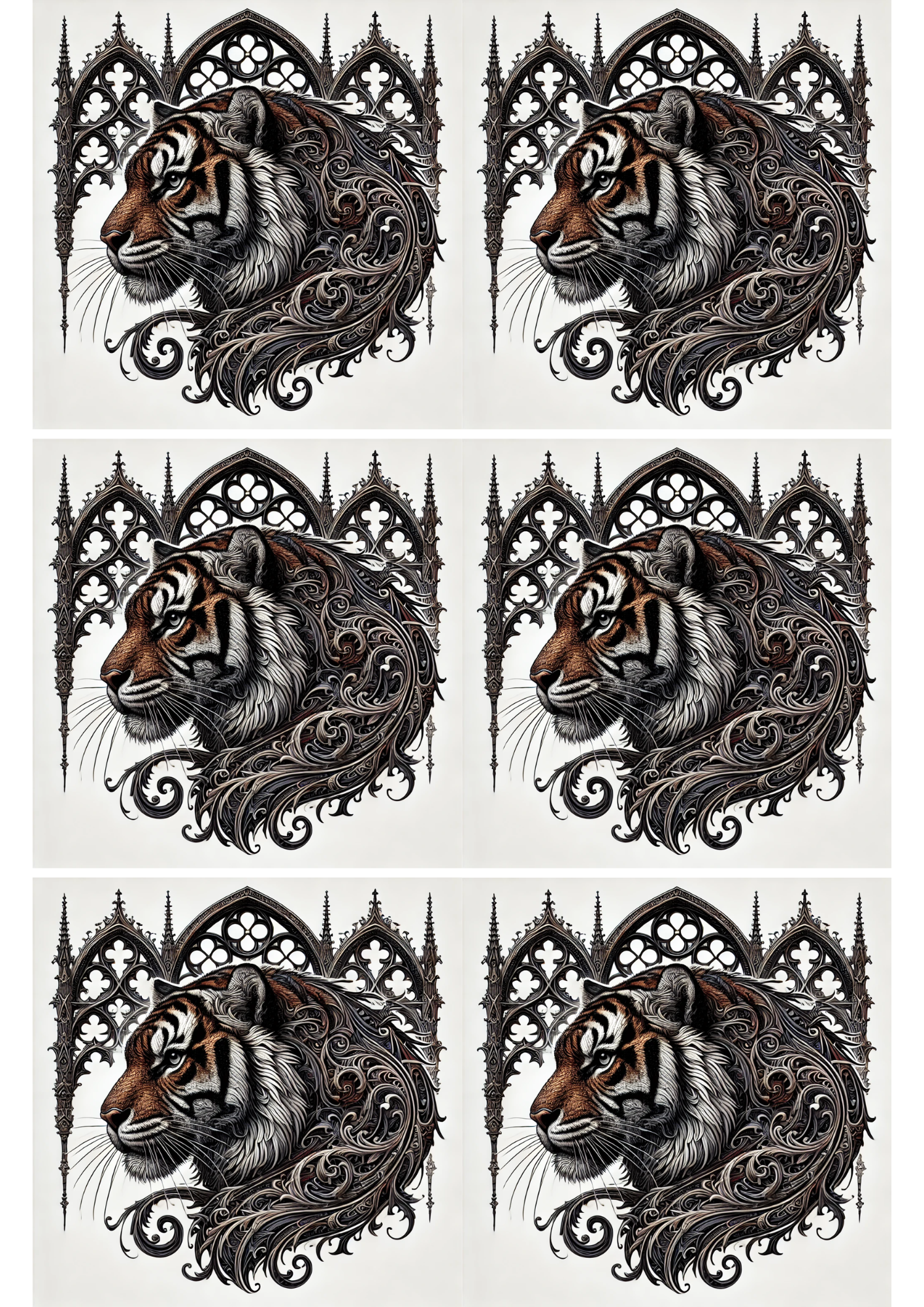 Rice Paper For Decoupage Tiger Head Gothic Style Collage Cat. No. 2539