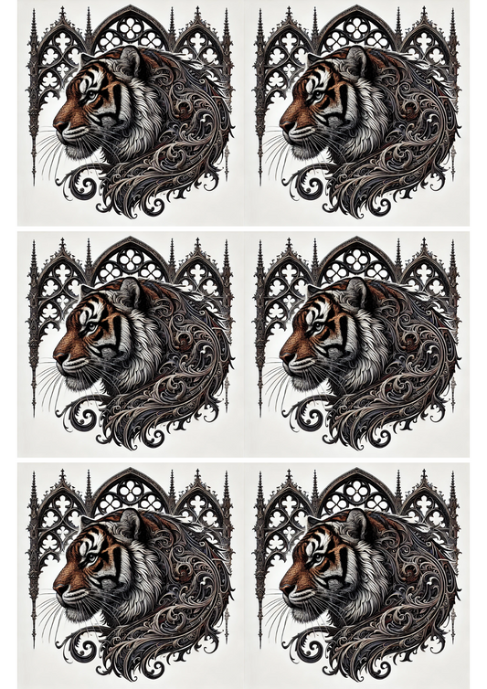 Rice Paper For Decoupage Tiger Head Gothic Style Collage Cat. No. 2539