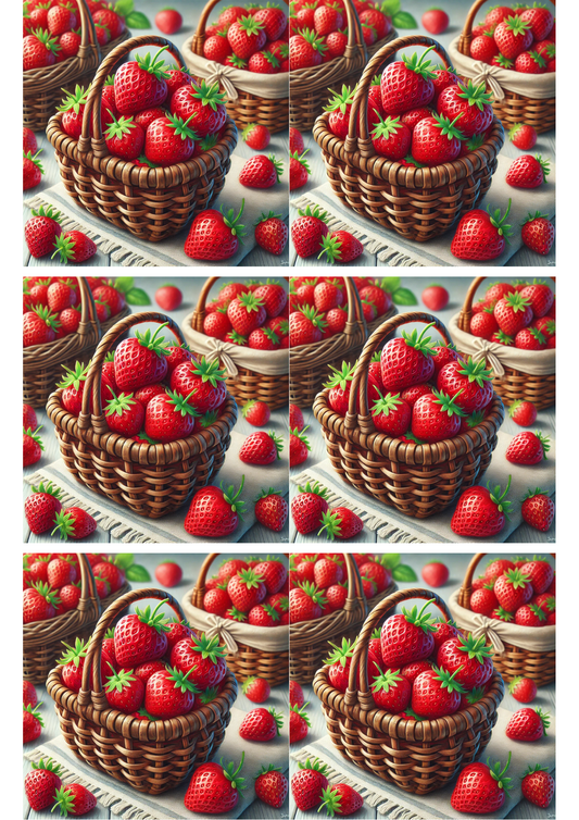 Collage de fresas en una cesta con papel de arroz para decoupage, n.º de cat. 2545