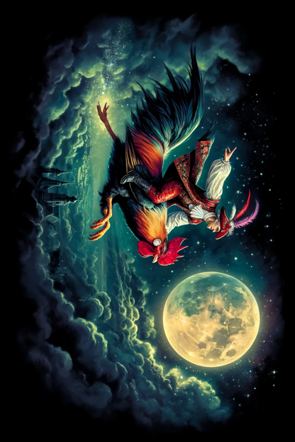 Rice Paper For Decoupage Twardowski Sitting On A Rooster Full Cat. No. 439