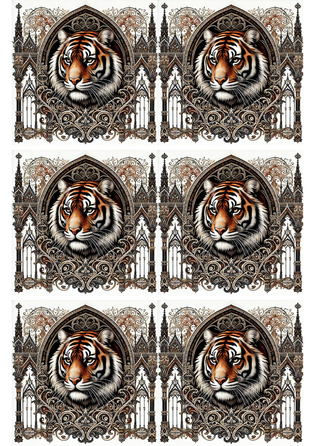 Rice Paper For Decoupage Bengal Tiger Gothic Style Collage Cat. No. 2551