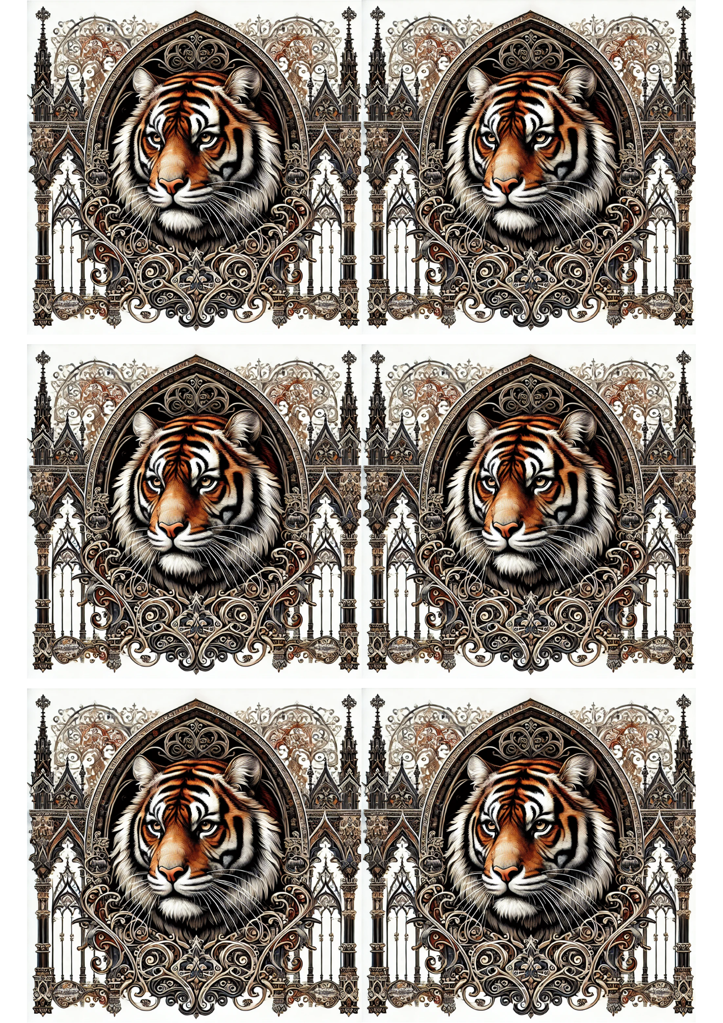 Rice Paper For Decoupage Bengal Tiger Gothic Style Collage Cat. No. 2551