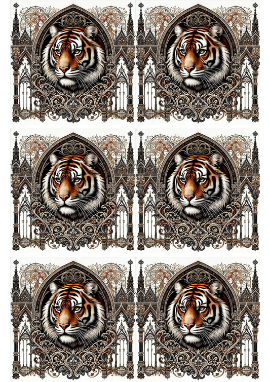 Rice Paper For Decoupage Bengal Tiger Gothic Style Collage Cat. No. 2551