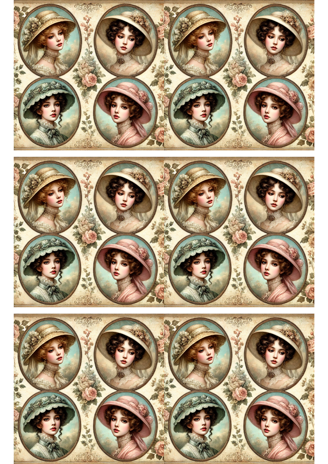 Rice Paper For Decoupage Victorian Woman In Ovals Collage Cat. No. 3171