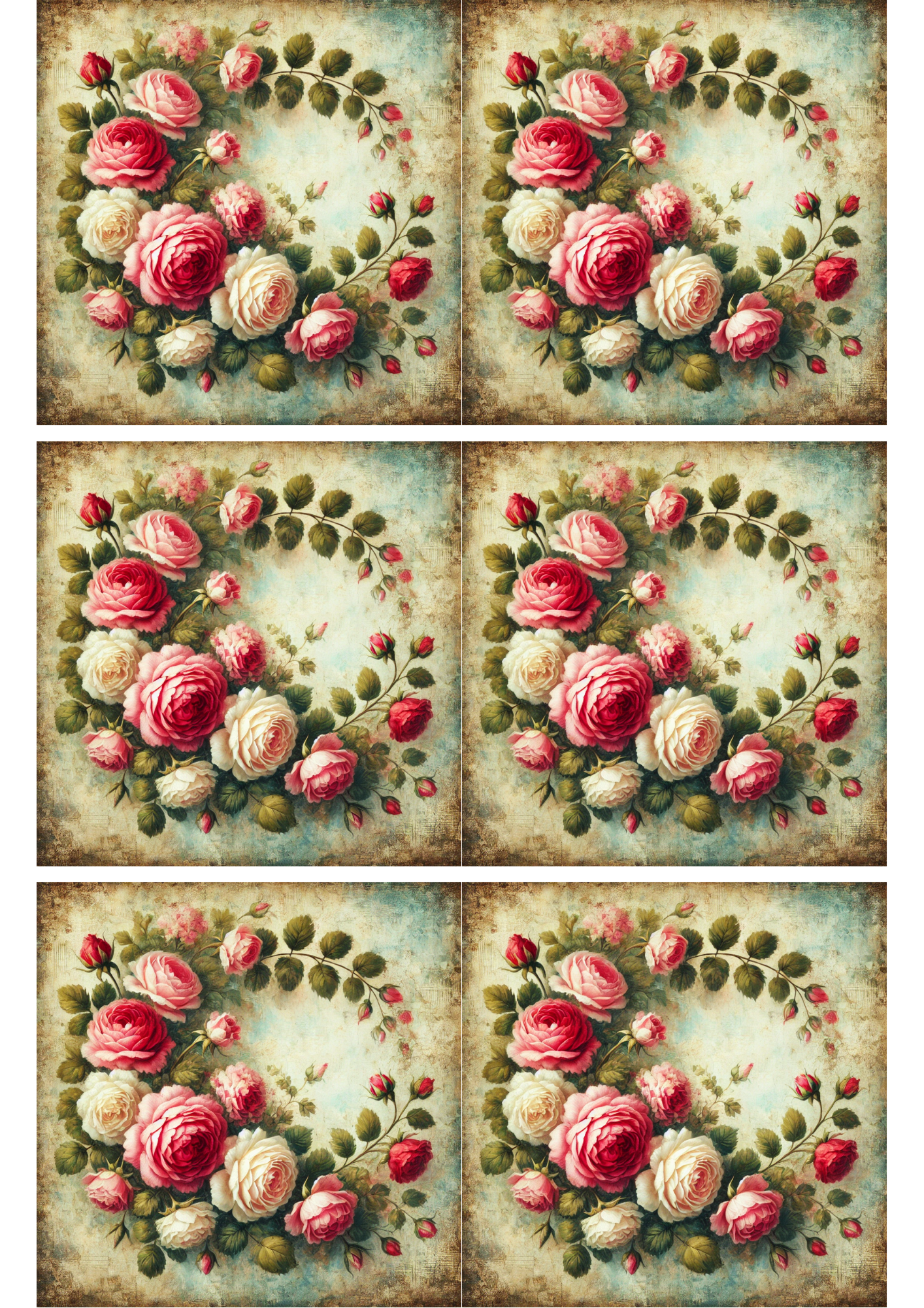 Rice Paper For Decoupage Vintage Rose Garland Collage Cat. No. 2639