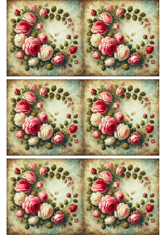 Rice Paper For Decoupage Vintage Rose Garland Collage Cat. No. 2639