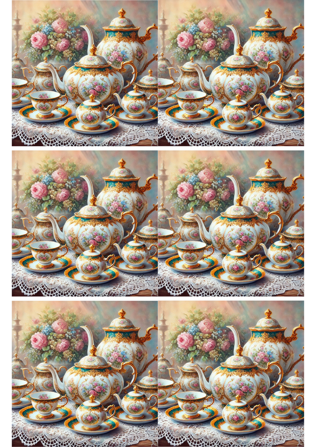 Rice Paper For Decoupage Tea Set Vintage Collage Cat. No. 2641