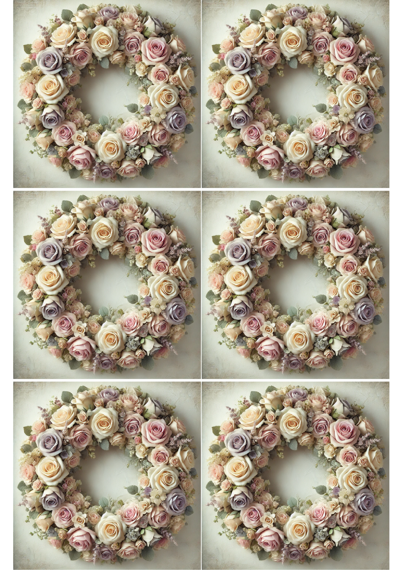 Rice Paper For Decoupage Rose Wreath Shabby Chic Collage Cat. No. 2433