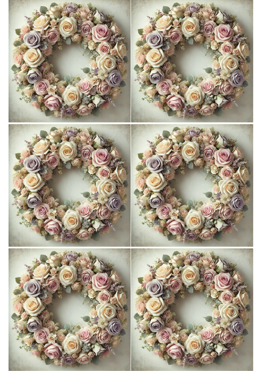 Rice Paper For Decoupage Rose Wreath Shabby Chic Collage Cat. No. 2433