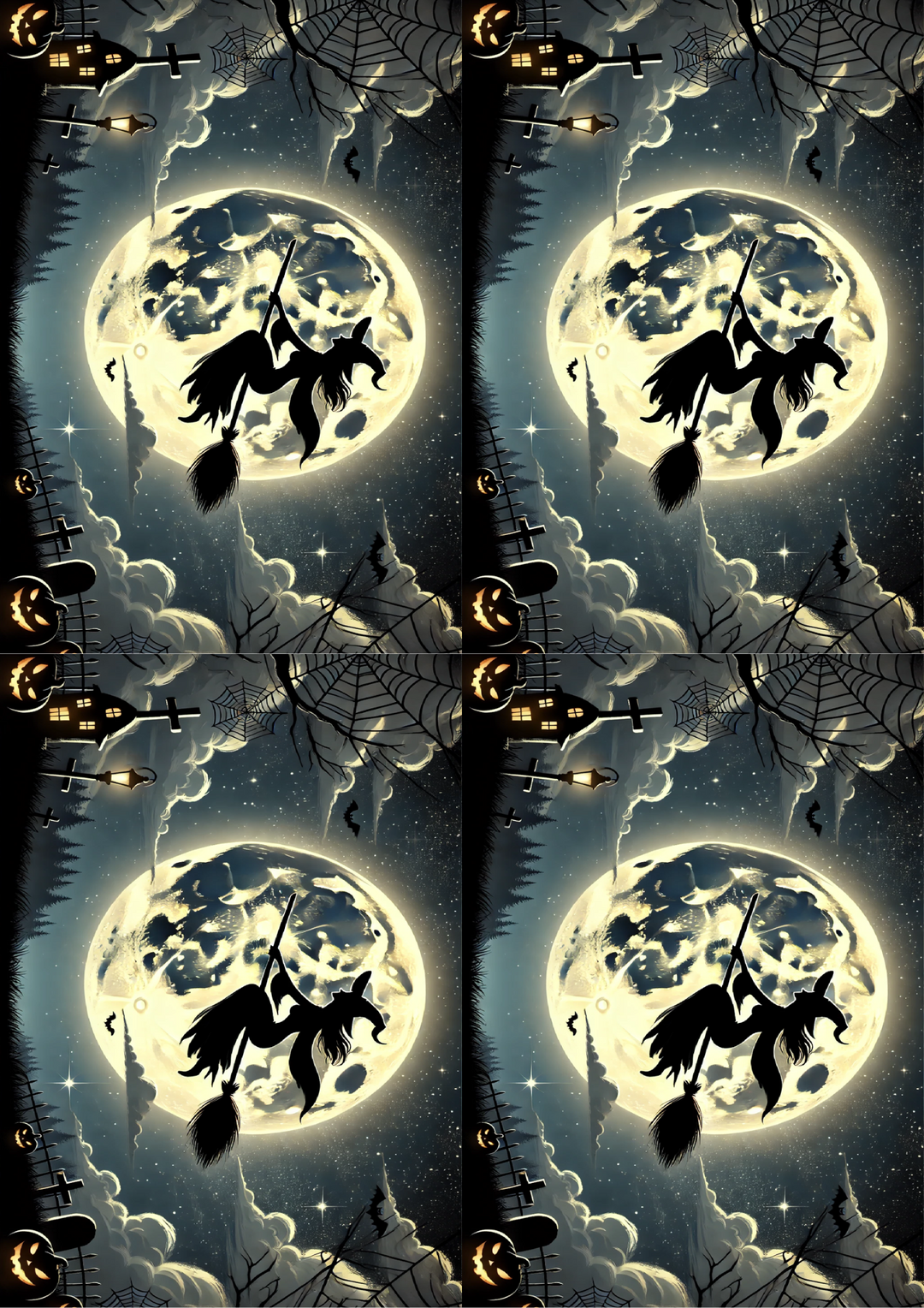 Rice Paper for Decoupage Witch Flying On Her Broom Collage Cat. No. 1652