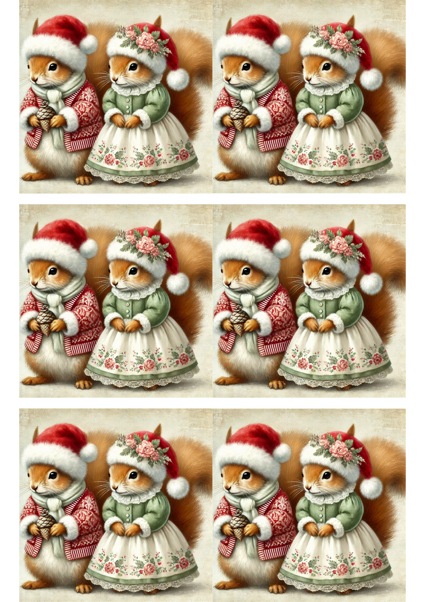 Rice Paper For Decoupage Couple Squirrels In Hats Collage Cat. No. 2925