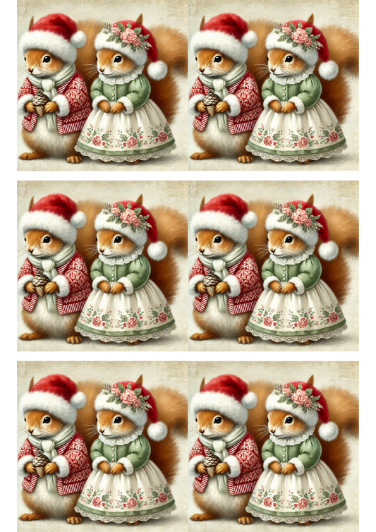 Rice Paper For Decoupage Couple Squirrels In Hats Collage Cat. No. 2925