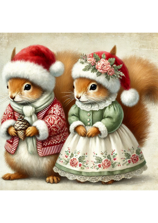 Rice Paper For Decoupage Couple Squirrels In Hats Full Cat. No. 2926