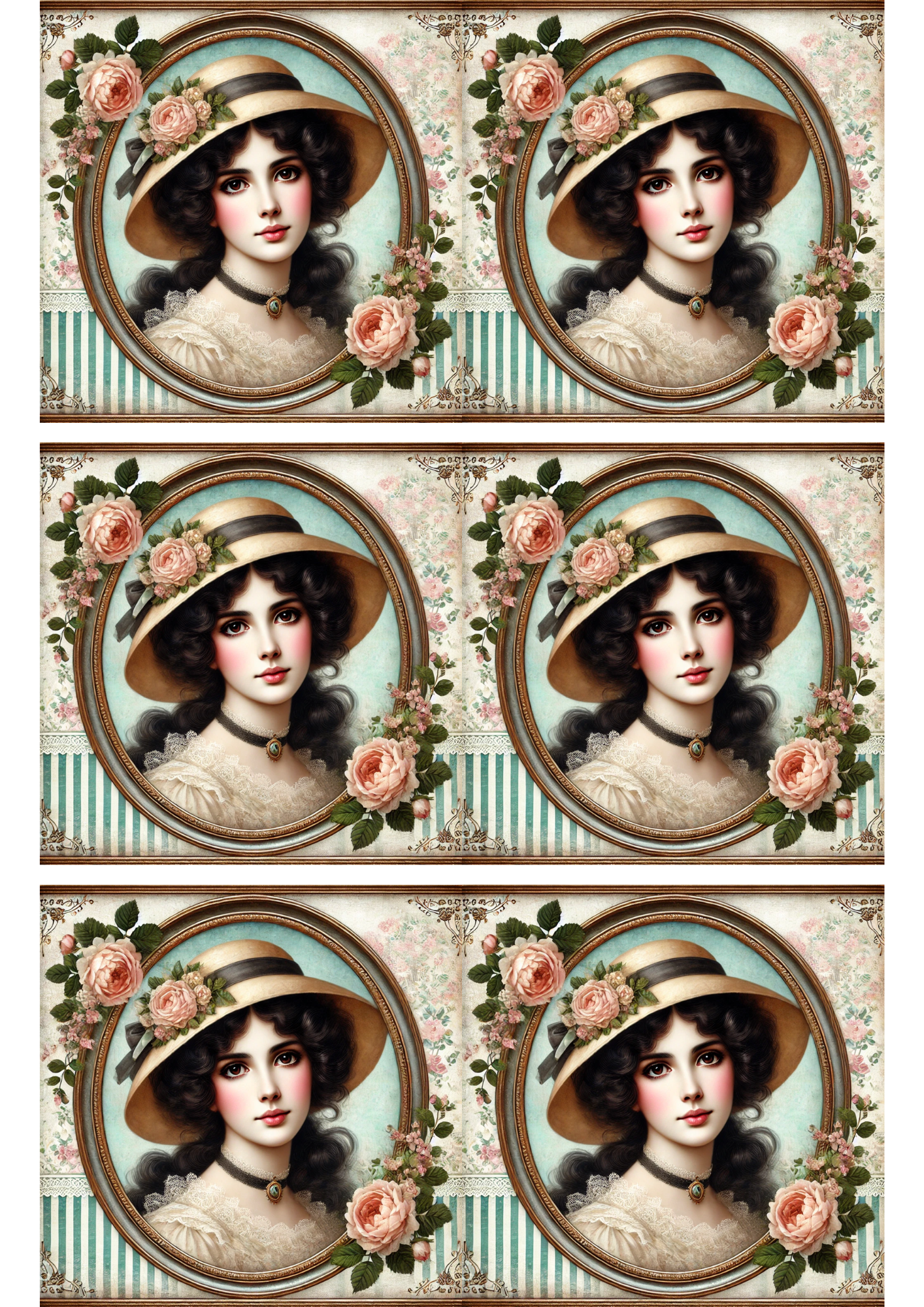 Rice Paper For Decoupage Victorian Woman In Oval Collage Cat. No. 3179