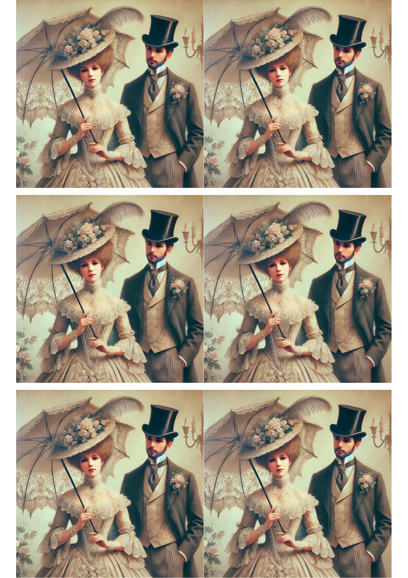 Collage de pareja victoriana con papel de arroz para decoupage, n.º de cat. 2657