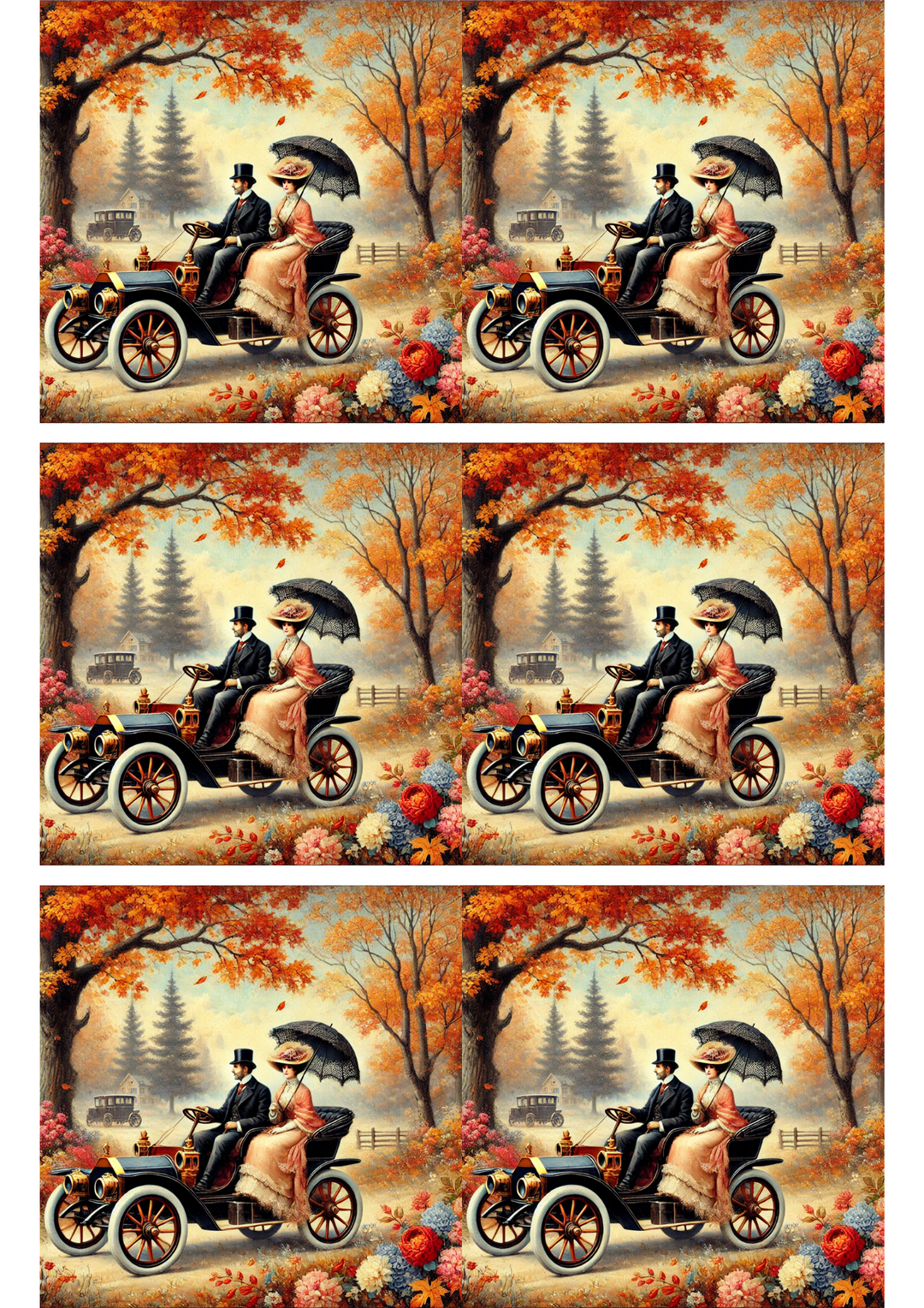 Rice Paper For Decoupage Victorian Car Collage Cat. No. 3183