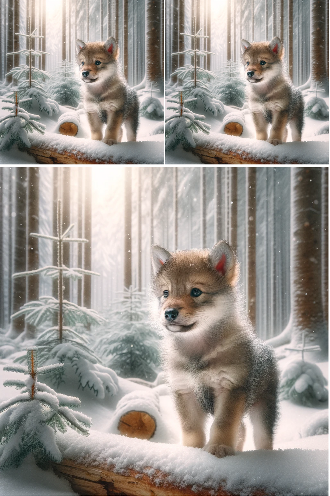 Rice Paper For Decoupage Little Wolf, Forest in Winter Collage Cat No. 777
