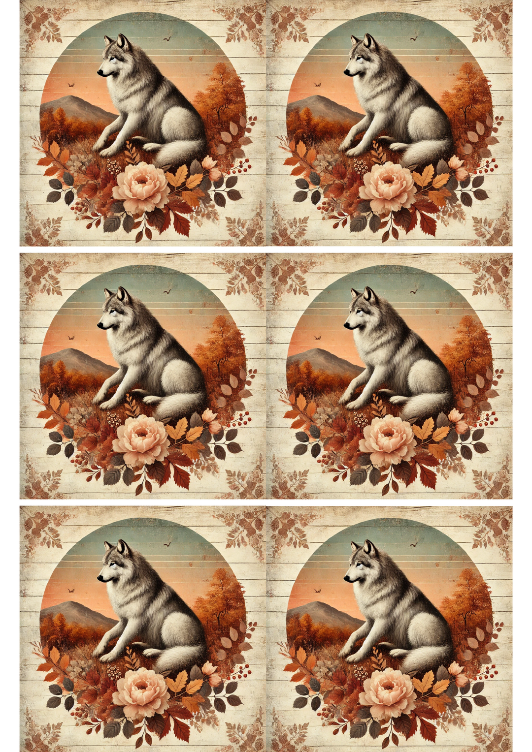 Rice Paper For Decoupage Wolf in Autumn 3 Collage Cat. No. 2663