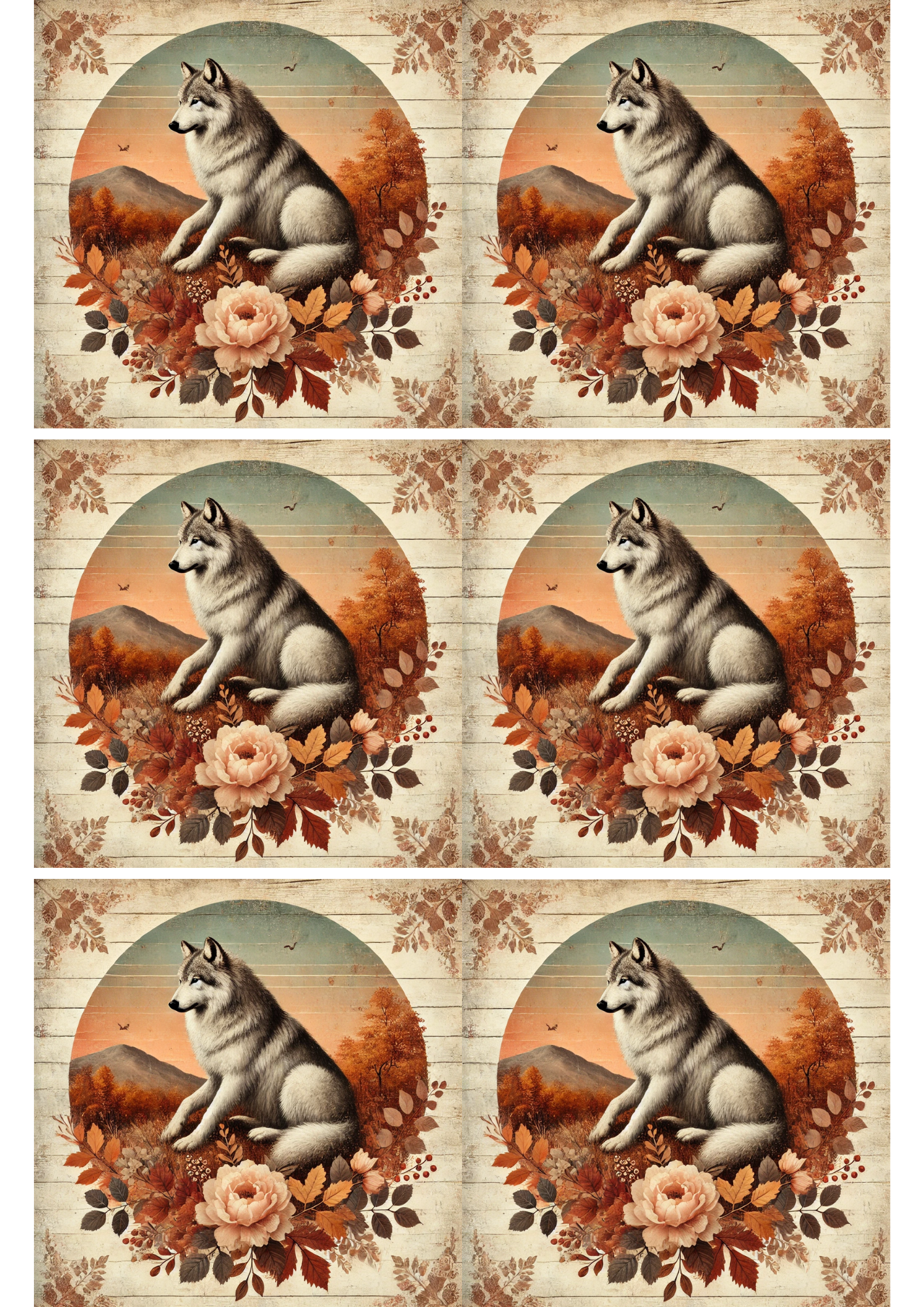 Rice Paper For Decoupage Wolf in Autumn 3 Collage Cat. No. 2663