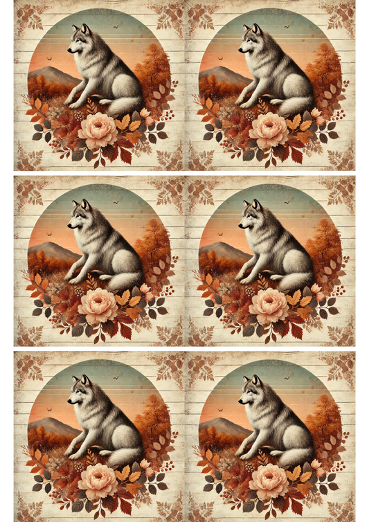 Rice Paper For Decoupage Wolf in Autumn 3 Collage Cat. No. 2663