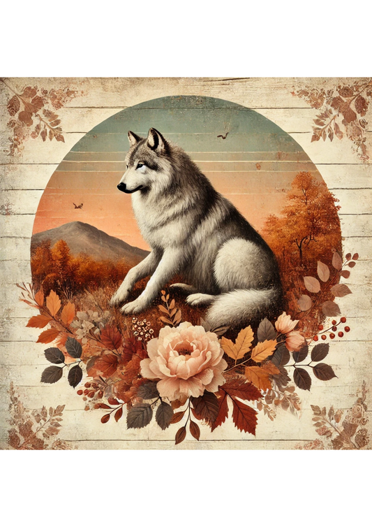 Rice Paper For Decoupage Wolf in Autumn 3 Full Cat. No. 2664